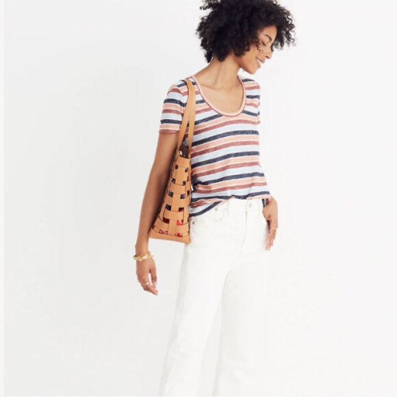 Madewell Alto Scoop Tee in Colborne Stripe Size Medium - Picture 1 of 5